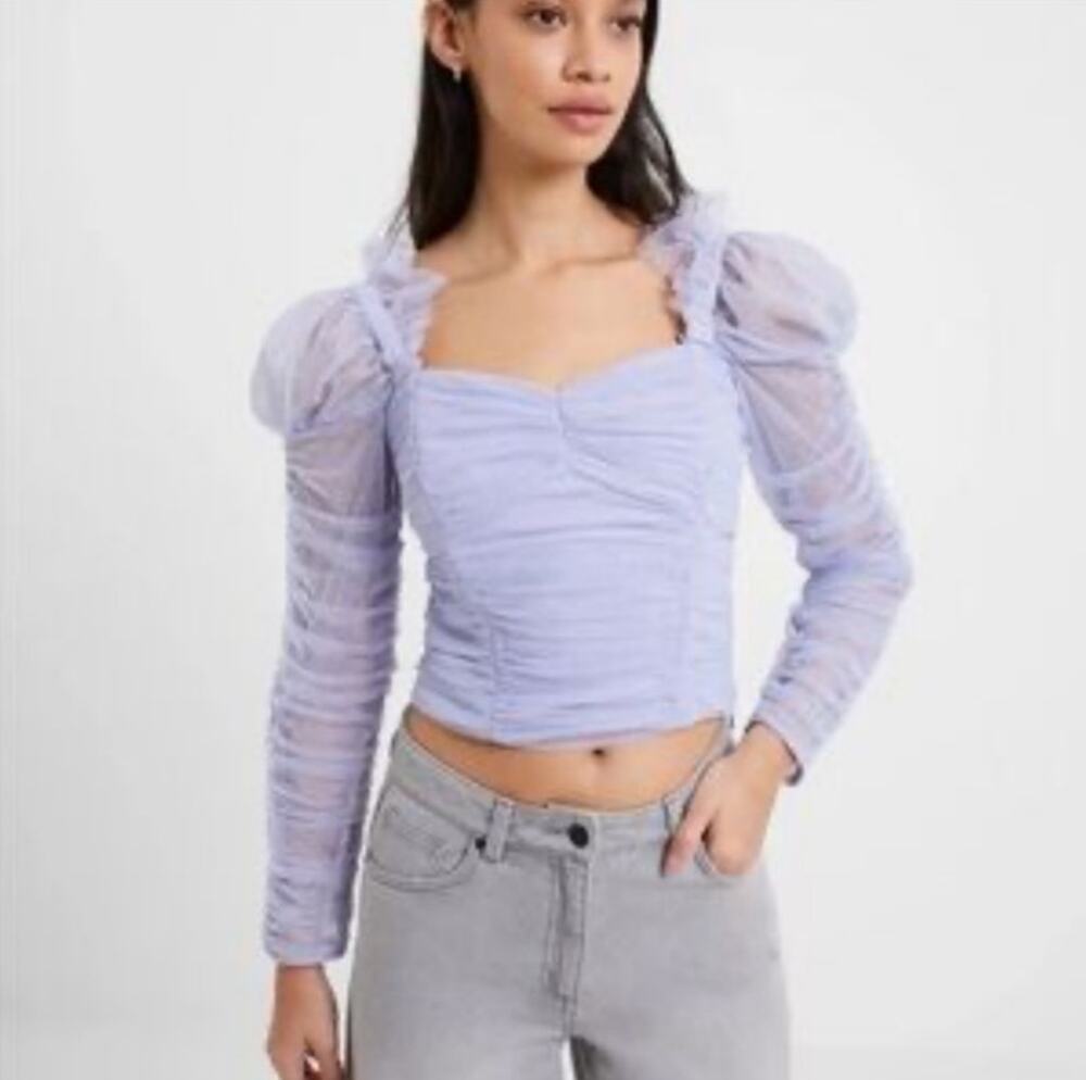 French Connection Tulle Blouse Size 8 Lavender Ruffles Coquette Victorian NWT